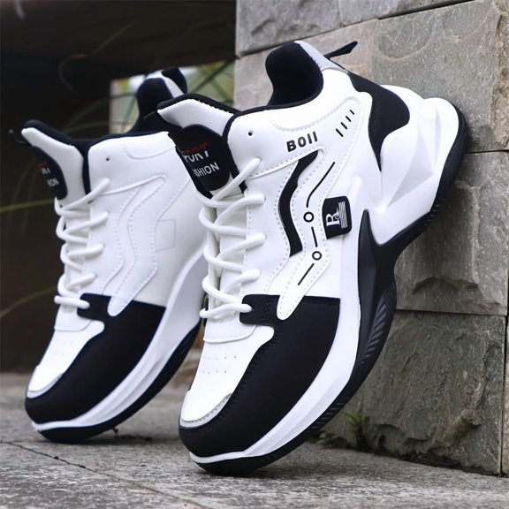 Men's High-top Casual Sports Shoes Fashion Outdoor Walking Shoes for Road Running; Lace-up Wear-resistant Versatile