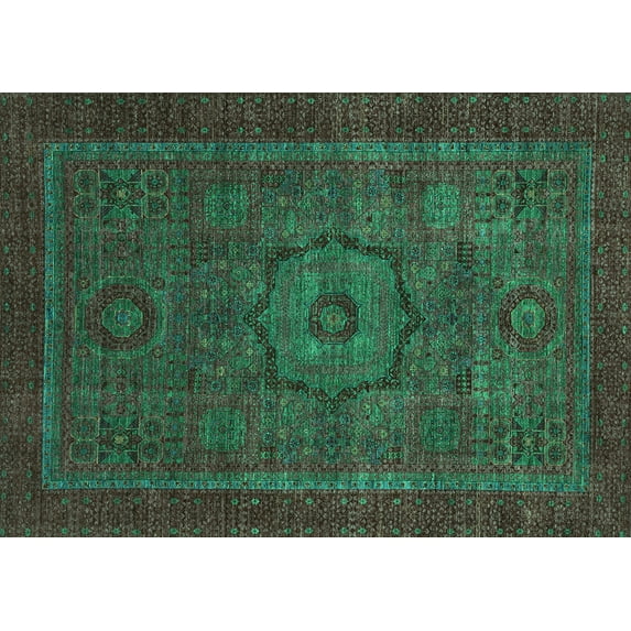 Ahgly Company Machine Washable Indoor Rectangle Abstract Turquoise Blue Modern Area Rugs, 2' x 4'