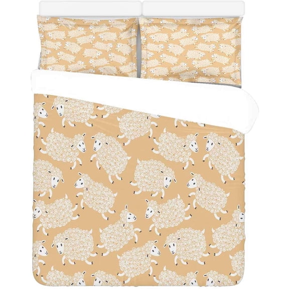 FMSHPON 3 Piece Bedding Set Lovely Sheeps Twin Size Duvet Cover with 2 Pillowcase for Home Bedding Room Decoration