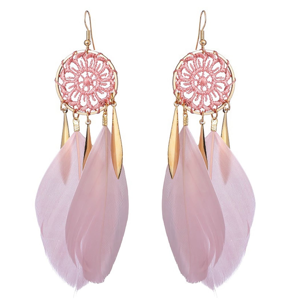Faux Feather Earrings Vintage Bohemian Dangle Drop Earrings Piercing