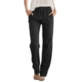 thumbnail image 1 of Pantalones JEKAOYI para mujer, cintura alta, con cordón, recto, negros, 1 of 5