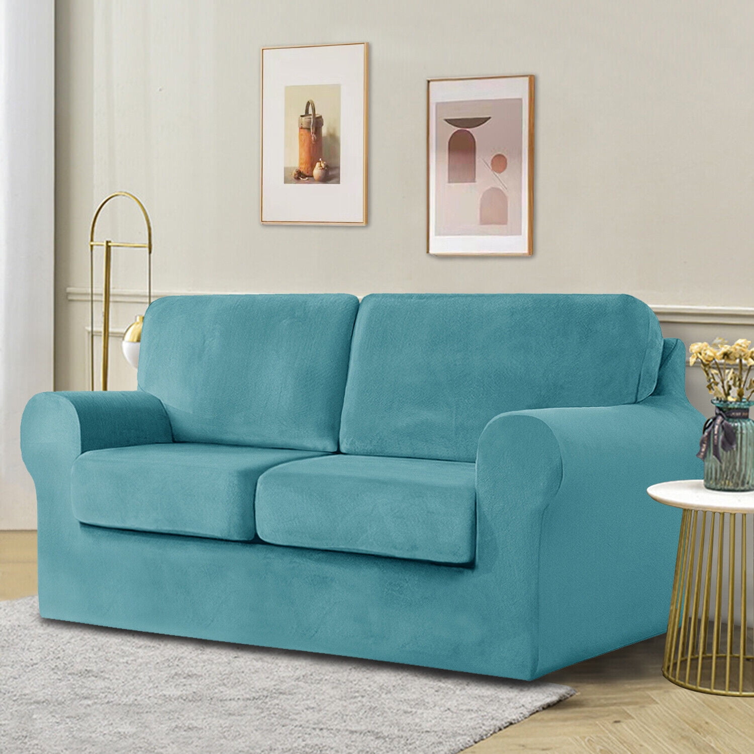 TOPCHANCES Velvet Sofa Covers, Stretch Armchair Couch Slipcovers , Soft Furniture Slipcover with Separate Cushion Covers and Backrest Covers (3-piece Set for 1 Cushion Sofa, Blue)