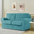 thumbnail image 5 of TOPCHANCES 5-Pieces Loveseat Sofa Covers, Velvet Stretch Couch Slipcovers for 2 Cushion Sofa, Anti-Slip Furniture Slipcover with Separate Cushion Covers and Backrest Covers (Blue), 5 of 12