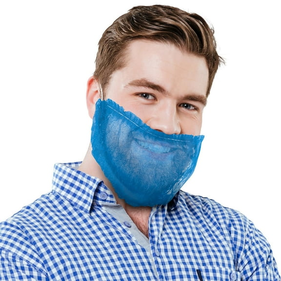 Blue Disposable Beard Nets, Polypropylene Food Service Guards, 100 Count, 18 in