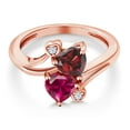thumbnail image 3 of Gem Stone King 18K Rose Gold Plated Silver Red Garnet Red Created Ruby Ring for Women (1.89 Cttw, Heart Shape 6MM, Gemstone January Birthstone, Size 8), 3 of 6