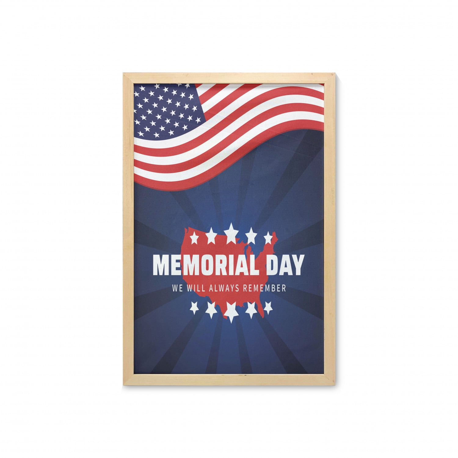 Memorial Day Wall Art with Frame, Retro Look American Flag Sunbeams ...