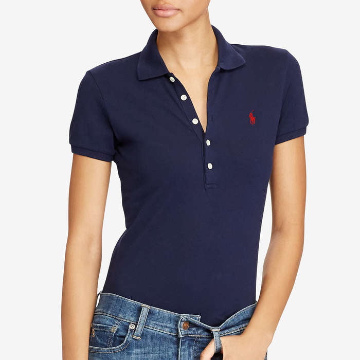 Polo Ralph Lauren BLUE Women's Slim-Fit Skinny Stretch Polo Shirt, US  X-Small