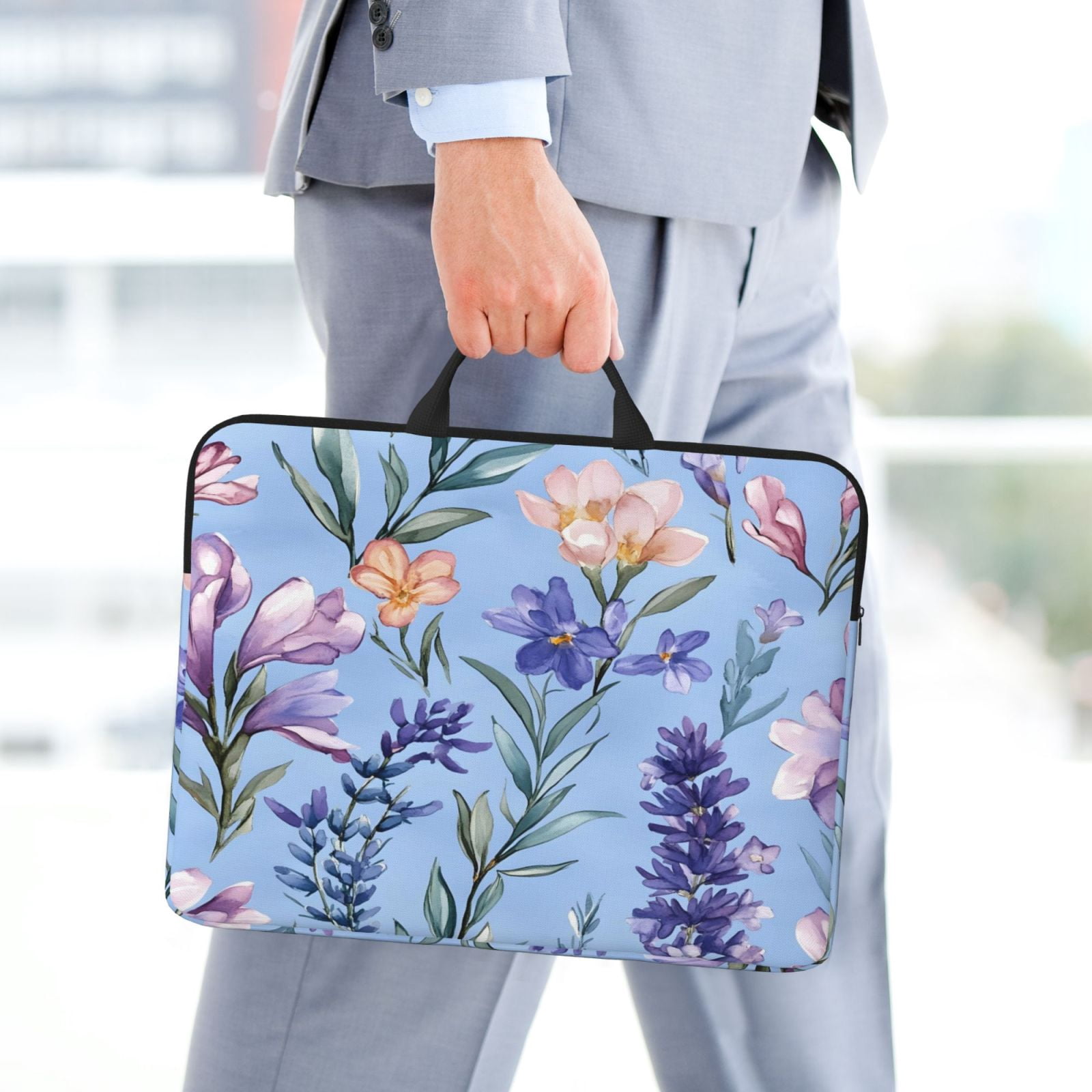 Laptop Sleeve Bag For Women Men 14inch Waterproof Durable Protective Computer Carrying Cover Handle Laptop Case Bag Flowers Lavender