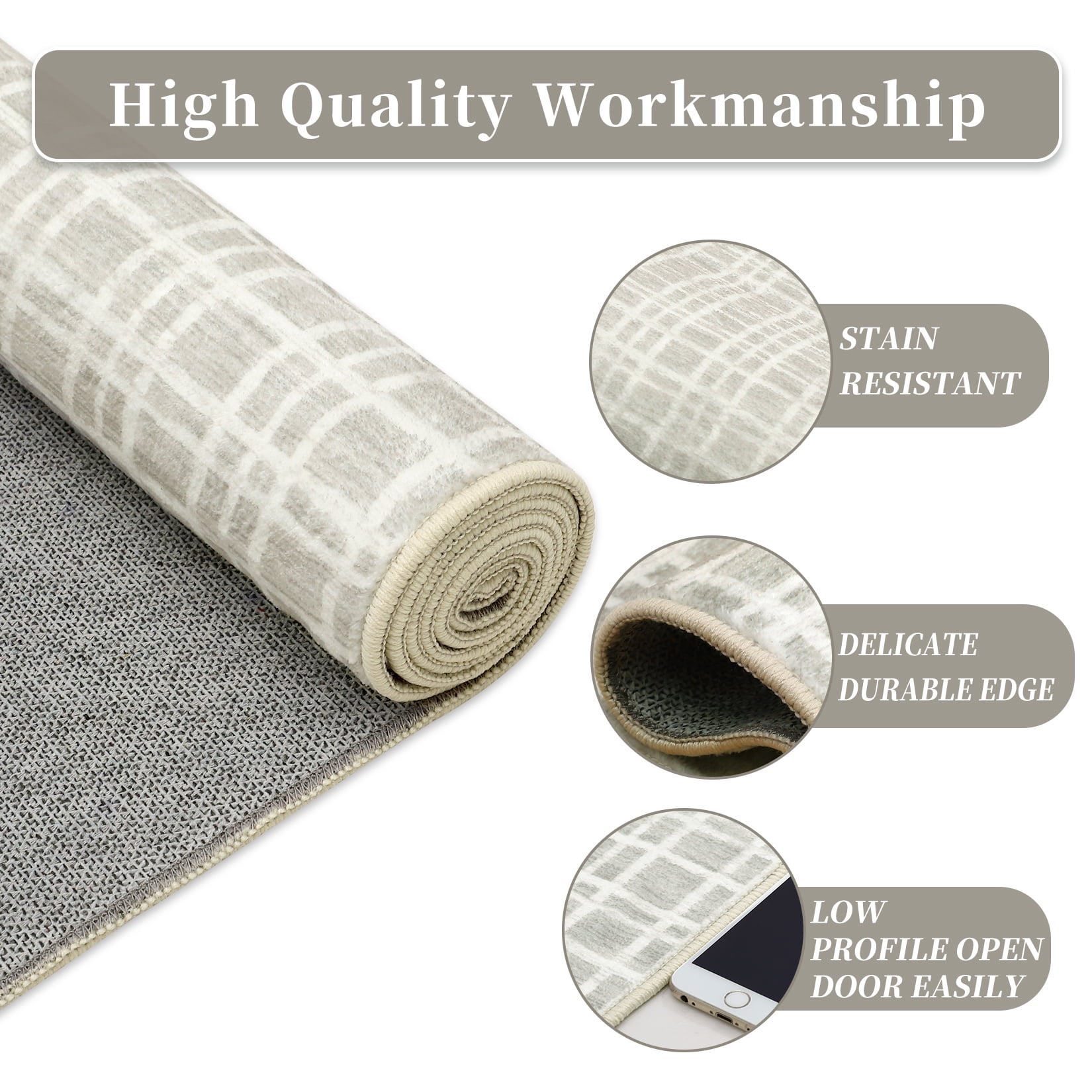 HOMERRY Area Rugs 8' x 10' Area Rug for Living Room Modern Plaid Washable Bedroom Non-Slip Carpet for Home Decor, Light Gray