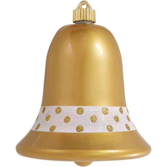 Christmas By Krebs 7" (180mm) Ornament, Commercial Grade Indoor Outdoor Shatterproof Plastic Water Resistant Bell Ornament (Candy Gold Decorated)