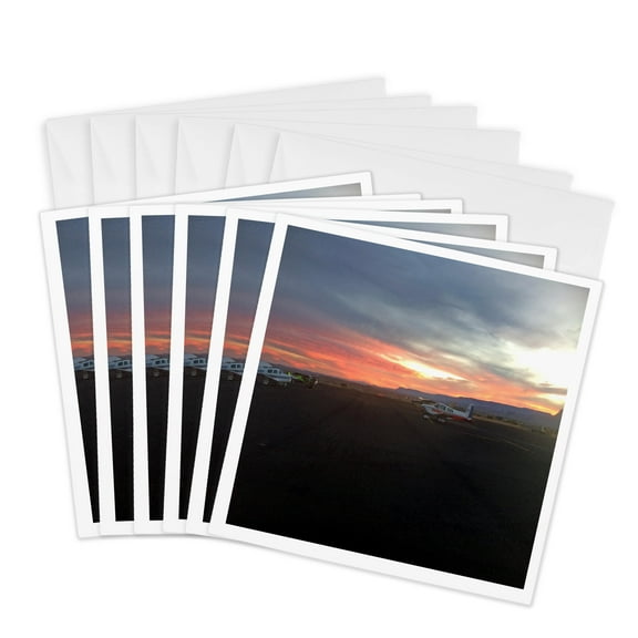 3dRose, Airplanes Against A Sunset Photograph, 6 Greeting Cards with envelopes