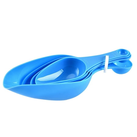 

3set of 4Pcs Measuring Spoons Cups Set Plastic 2 Heads Flour Milk Cream Baking Tool with Clear Scale Blue