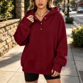 thumbnail image 6 of DISKEBUISS Women's Henley Button Pullover Hoodie Raglan Long Sleeve Fleece Sweatshirt with Pockets Casual Fall Winter Tops, 6 of 6