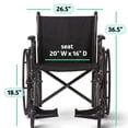 thumbnail image 5 of Medline Comfortable Folding Wheelchair with Swing-Back Desk-Length Arms and Swing-Away Footrests, 20" W x 16"D Seat, 5 of 6