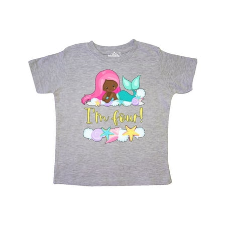 

Inktastic I m 4 Mermaid with Pink Hair and Shells Gift Toddler Boy or Toddler Girl T-Shirt