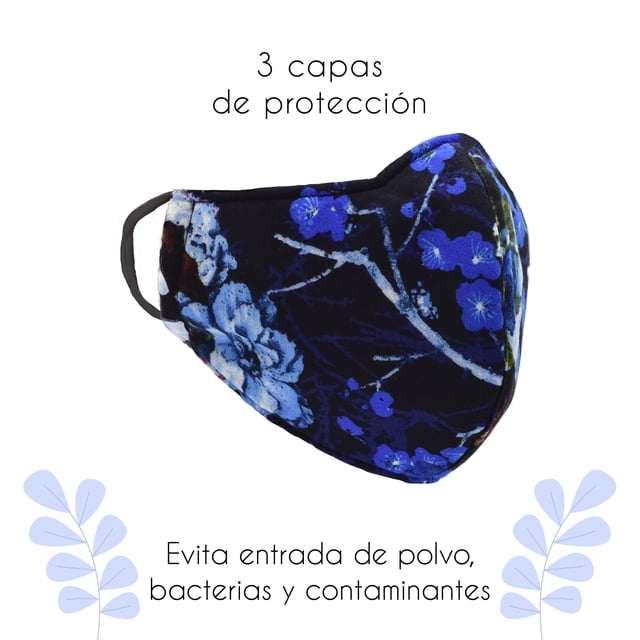 3 Cubrebocas Reutilizable Floral FACEX AMERICAN Azul