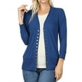 thumbnail image 1 of Women Classic Thin Snap Button Front V-Neck Button Down 3/4 Sleeve Ribbed Knit Cardigan, 1 of 3