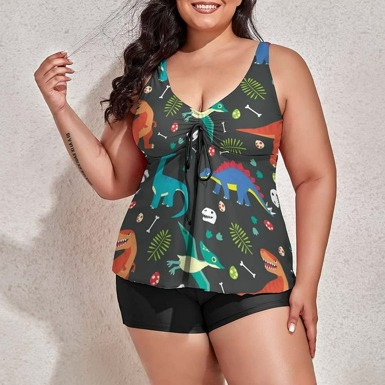 Baby Dinosaur Pattern Plus Size Swimsuit for Women Two Piece