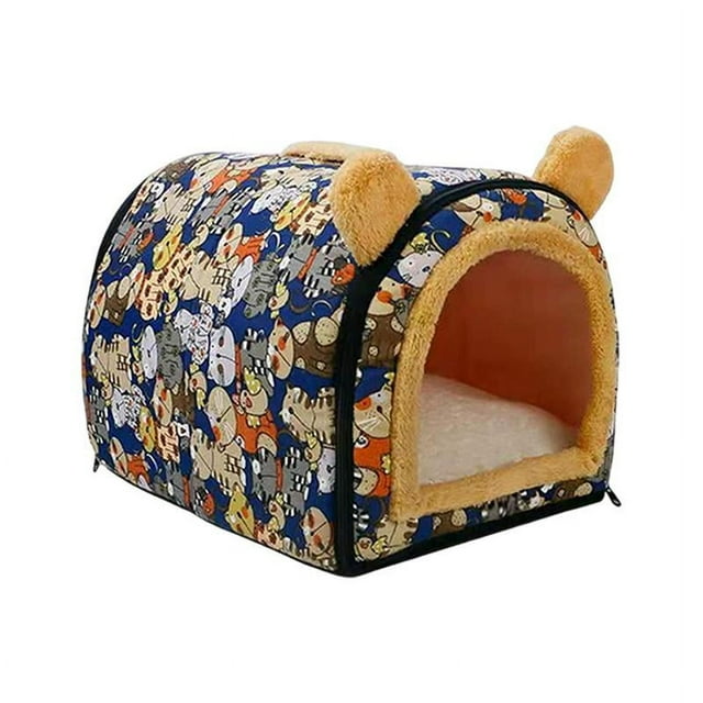 Cama cueva para gatos, lavable, tienda de campaña para perros, caseta interior semicerrada para perros azul