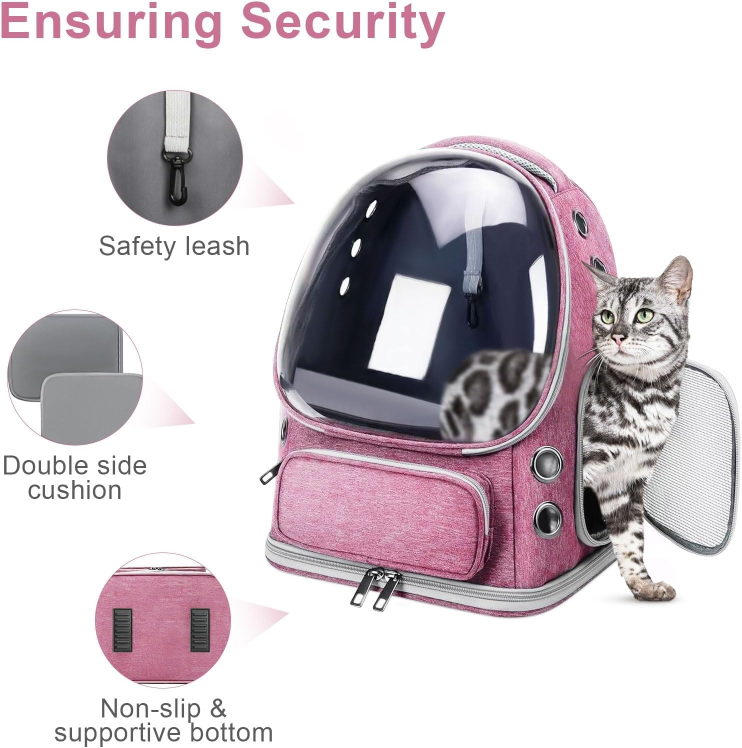 TJOUL Cat Backpack Carrier, Breathable Cat Bubble Backpack Upgrade Large Space Cat Carrier for Kitty Small Dog, Foldable Airline Approved Cats Backpack, Enlarge Transparent PetTravel Backpack (Pink)