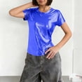 thumbnail image 2 of Miluxas Women's Short Sleeve T Shirts Metallic Shiny Top Casual Round Neck Party Disco Club Tees Blue M(M), 2 of 5