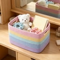 thumbnail image 6 of LiUMX Color Block Woven Storage Basket, Cotton Linen Fabric Rope Organizer with Soft Handles, Multicolor Decorative Bin for Toys, Books, Snacks, Laundry and Home Closet Storage, 6 of 6