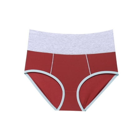 

Haite Women Body Shaper High Waist Underpants Soft Full Coverage Panties Home Color Block Underwear Coral Red M