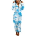 thumbnail image 4 of Women's Warm Fleece One Piece Zip-up Hooded Pajamas, Adult Onesie Sleepwear Cute Ear Hooded Jumpsuit for Winter, 4 of 7