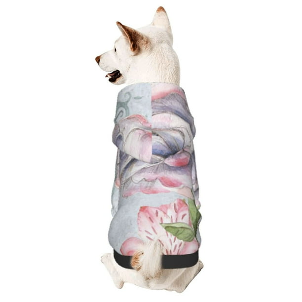 Fotbe Vintage Rose Sudadera con Estampado para Perros Pequeños – Suéter con Capucha para Mascotas, Tela Suave de Forro Polar con Bolsillo-X-Large