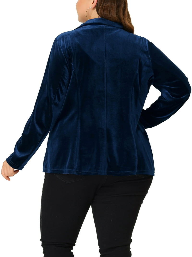 MODA NOVA Juniors Plus Size Notched Lapel Button Peplum Velvet