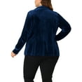 thumbnail image 3 of GRACE & GRANDEUR Women's Plus Size Peplum Blazer Long Sleeve Button Notched Lapel Velvet Jacket 1X Navy Blue, 3 of 7