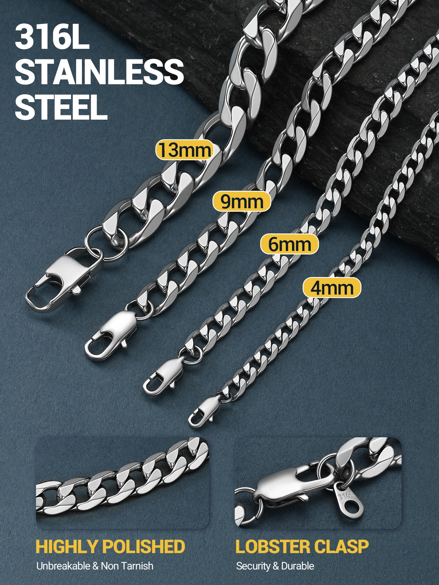 PROSTEEL Chain Necklace for Men 4mm Stainless Steel Cuban 18 Inch Birthday Father Day Jewelry Gifts for Husband Dad Adults