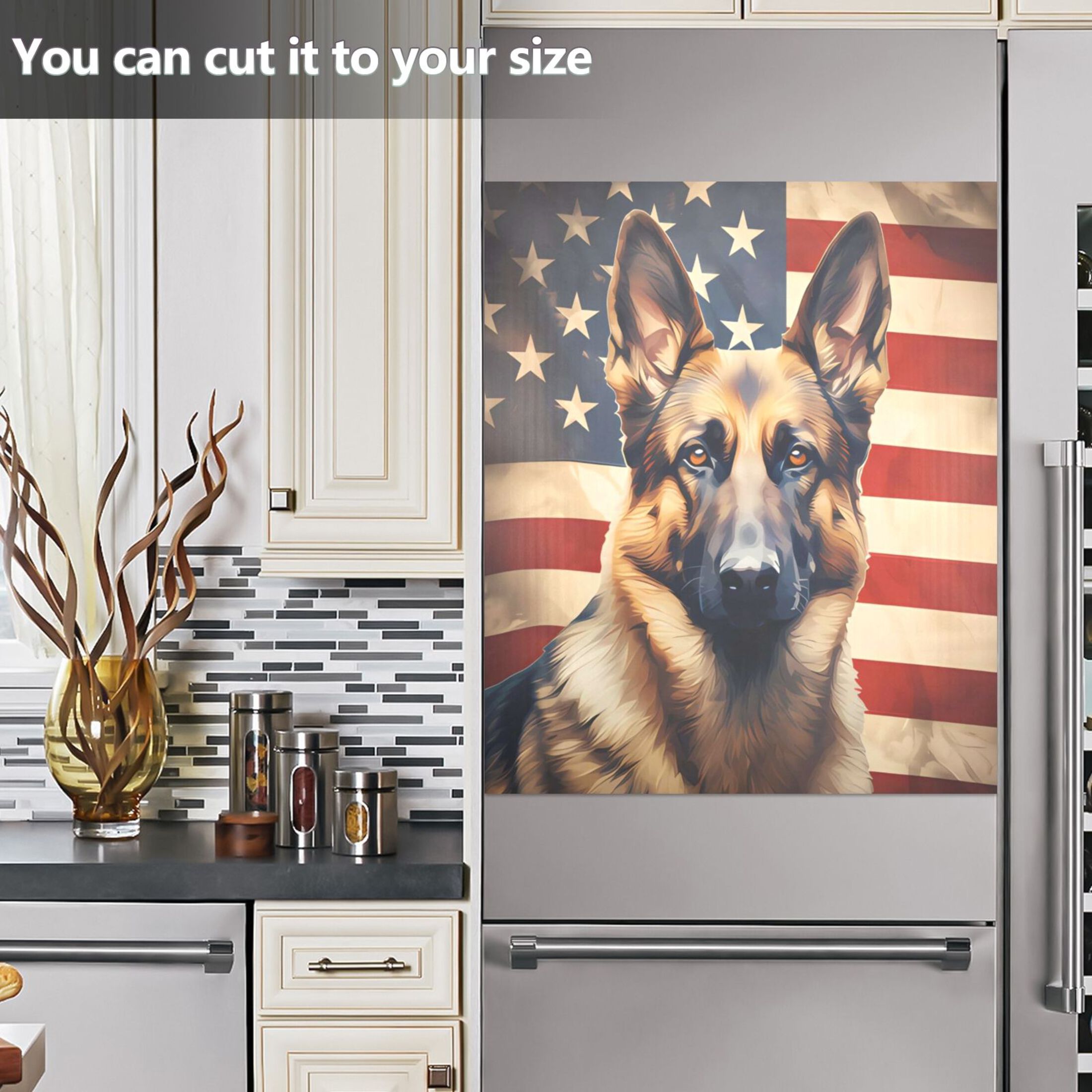 Dog German Shepherd American Flag Dishwasher Magnet Cover Reuseable Refrigerator Magnet Cover Decal Fridge Microwave Stickers Hoilday Party Decor 23 x 26 Inch