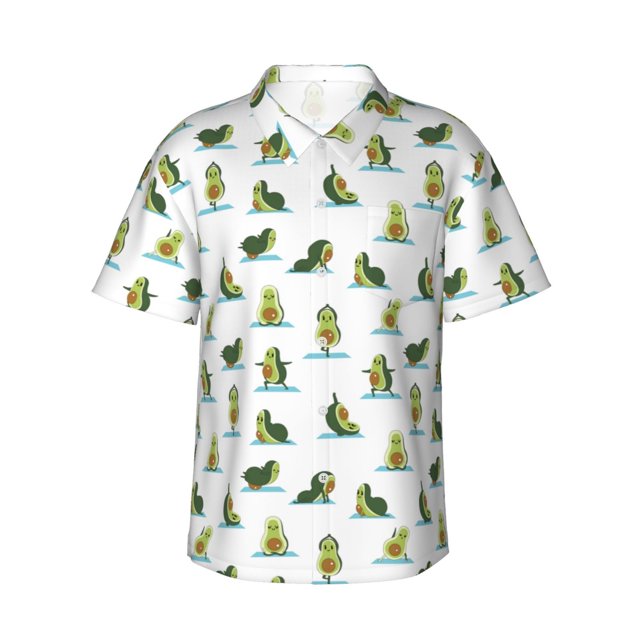 Fotbe Cute Avocado Yoga Camisa Hawaiana para Hombre Unisex – Camisa Casual de Verano con Botones de Manga Corta de Algodón y Lino,Large