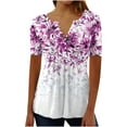 thumbnail image 2 of Pink Women's Short Sleeve T-shirt, Summer Tops For Women 2025 Trendy Boho Floral Print Tunic Shirts Short Sleeve V Neck Tshirt Casual Loose Blouse,Women's Short sleeve T-shirt L, 2 of 3
