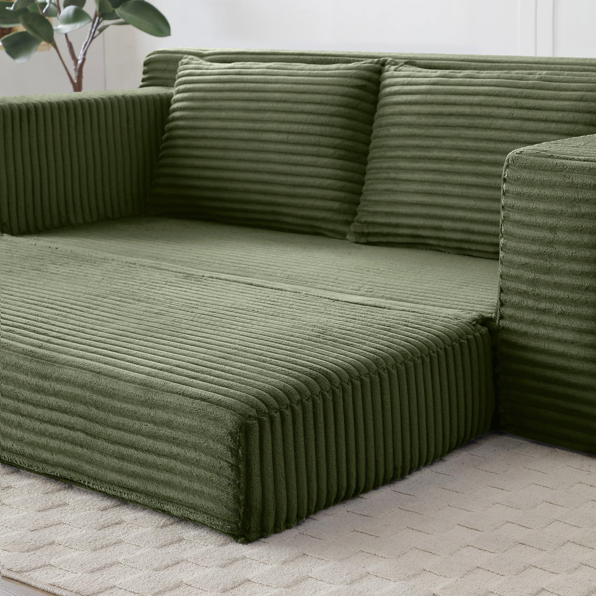 Memory Foam Cloud Loveseat Sofa, 2 in 1 Convertible Folding Couch Bed with Pull-Out Sleeper, No Assembly Compressed Corduroy Floor Lounge Sofa for Apartment, Office, Bedroom, Living Room, Green