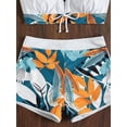 thumbnail image 5 of Traje de baño de 3 piezas para mujer Traje de baño Estampado floral Corbata Halter Top Bikini Conjunto con pantalones cortos Floral Blanco X Grande, 5 of 5