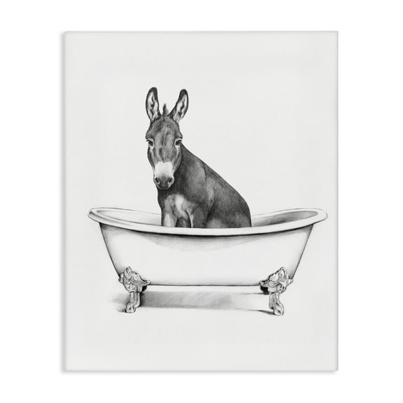 Stupell Industries Antique Tub with Donkey Bath & Laundry Painting Wrapped Canvas Art Print Wall Art, 16 x 20