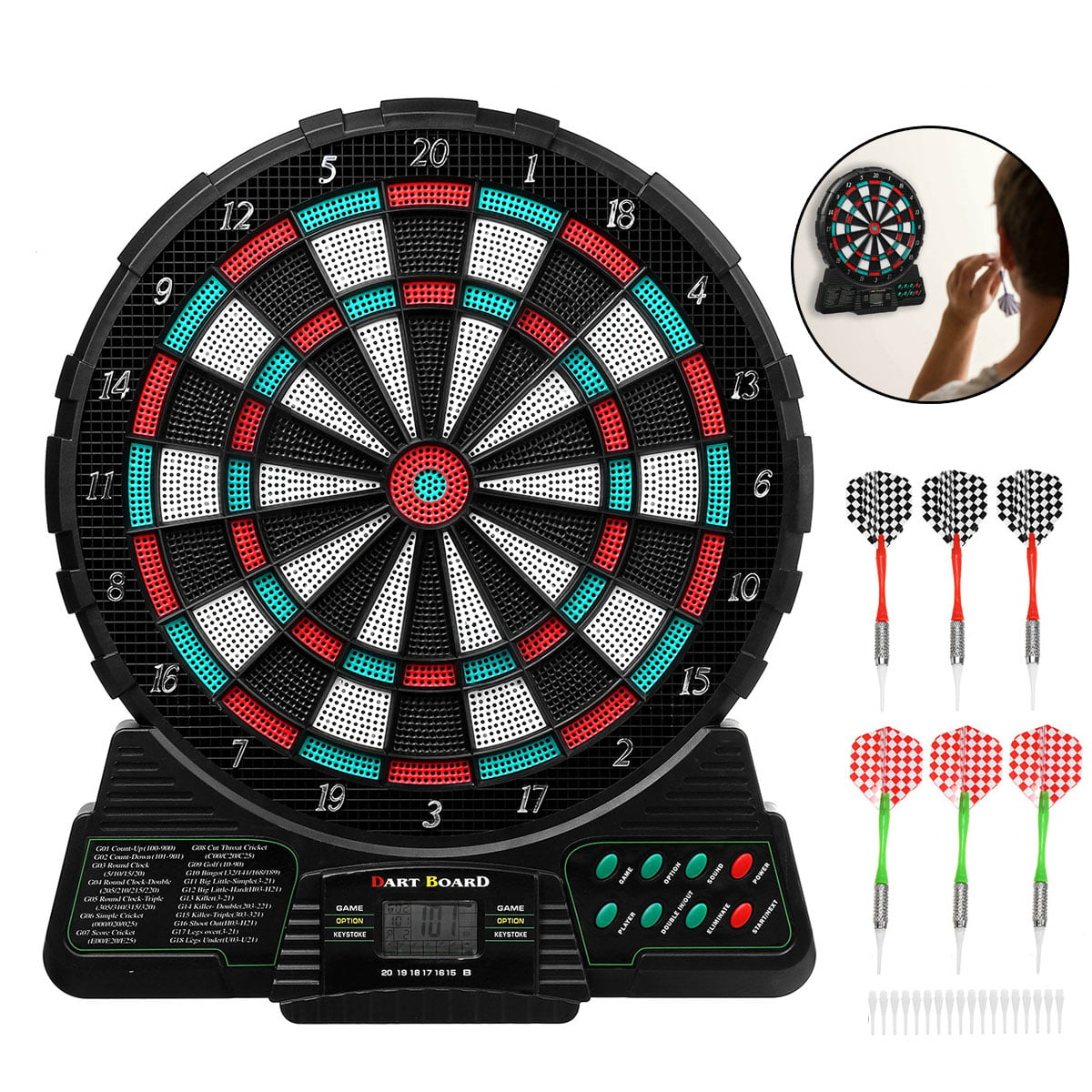 Electronic Darts & Board Set Soft Tip LCD Display Many Party Games W/ 6 Darts 