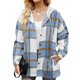 thumbnail image 3 of Mujer Cárdigan Sudadera Elegante Casual Otoño Invierno Color Bloqueo A Cuadros Mujer Casual Sudadera Con Capucha Azul Claro M, 3 of 6