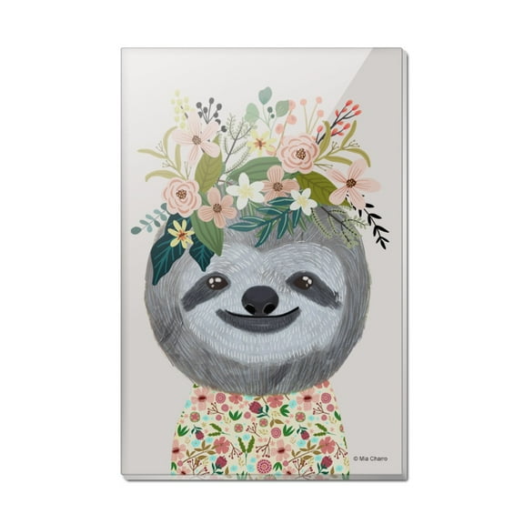 Happy Sloth Flowers in Hair Rectangle Acrylic Fridge Refrigerator Magnet