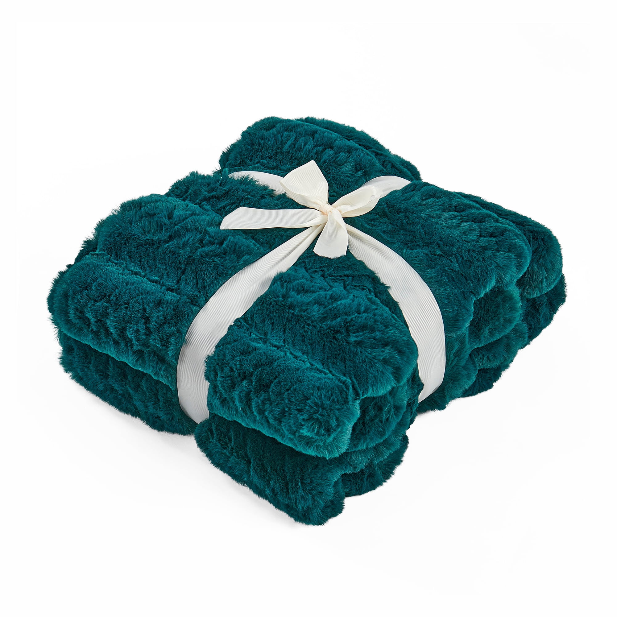 Home Soft Things Tread Pattern Faux Fur Throw Blanket with Micromink Back, Luxury Soft Cozy Plush Fluffy Fuzzy Reversible Thick Warm Throw Blanket, 50x60 inches, Teal