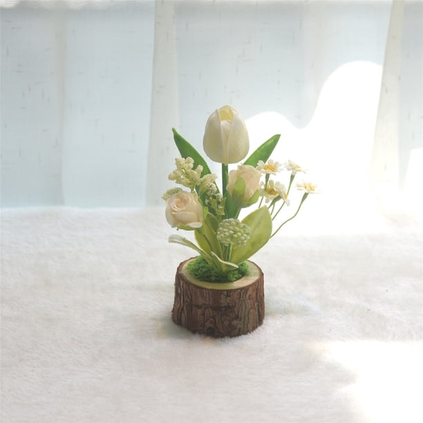 Plantas artificiales en maceta | Decoración de escritorio con bonsái de tulipán artificial | Plantas verdes simuladas en maceta de tronco