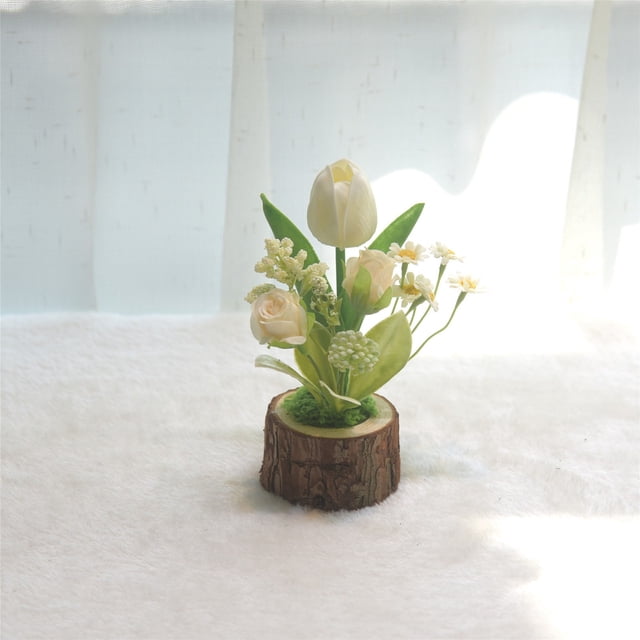 Plantas artificiales en maceta | Decoración de escritorio con bonsái de tulipán artificial | Plantas verdes simuladas en maceta de tronco