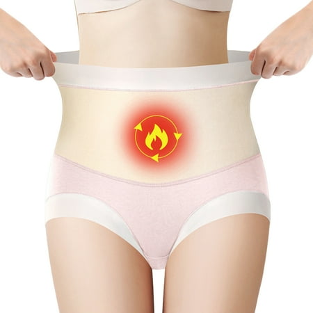 

rygai Women Winter Underpants Belly Control High Waist Plush Contrast Color Elastic Keep Warm Butt-lifted Thicken Anti-septic Winter Panties for Daily Wear Skin Color L