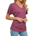 thumbnail image 6 of Joyutrip Women Short Sleeves V Neck Solid Color Side Ruched Tunic Shirt Top, 6 of 7