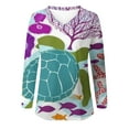 thumbnail image 3 of Womens Summer Beach Vacation Sea Turtle Tie-dye Long Sleeve V Neck T Shirts Casual Tops Tees, 3 of 4