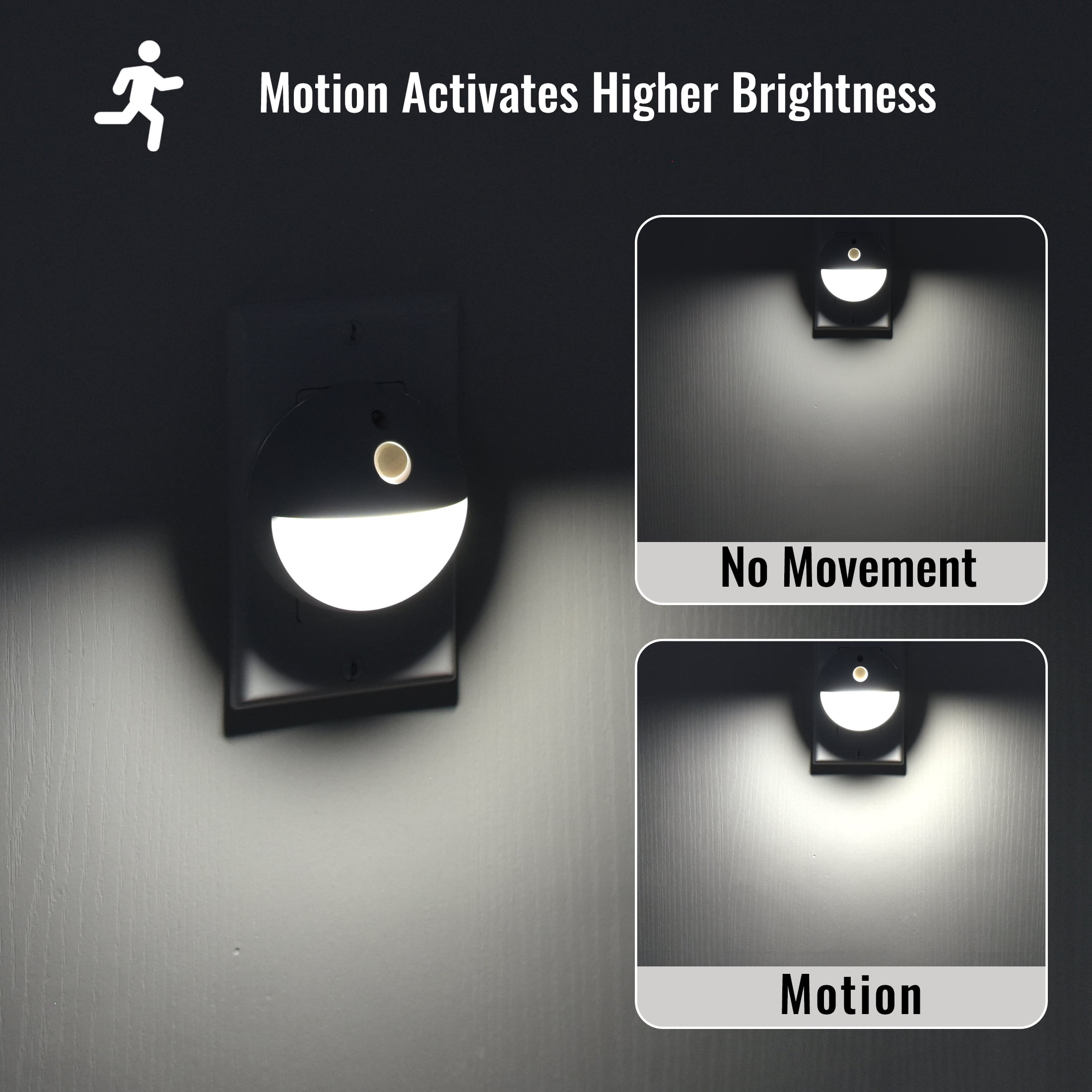 (2 pack) BH&G 2.65" Round LED Night Light, Daylight, Dusk to Dawn, High-Low Mode Activated by Motion White