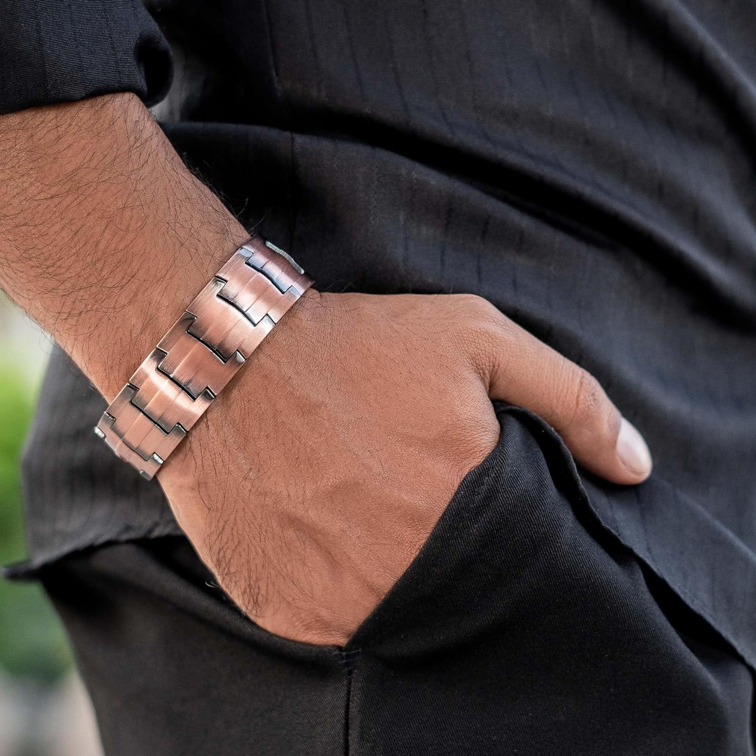 Copper Bracelet for Men Band with Fold-Over Clasp and Adjustable Links (Legacy)