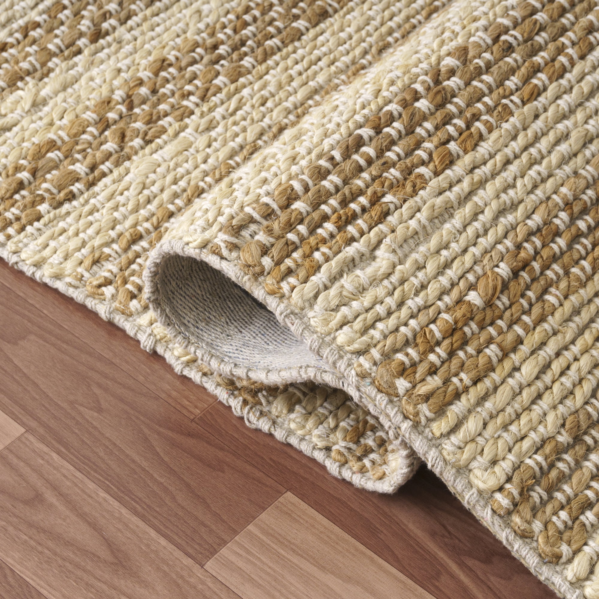 Ox Bay Ollie Striped Farmhouse Jute Hand-Woven Indoor Runner Rug, White/Natural, 2'6" x 7'9"